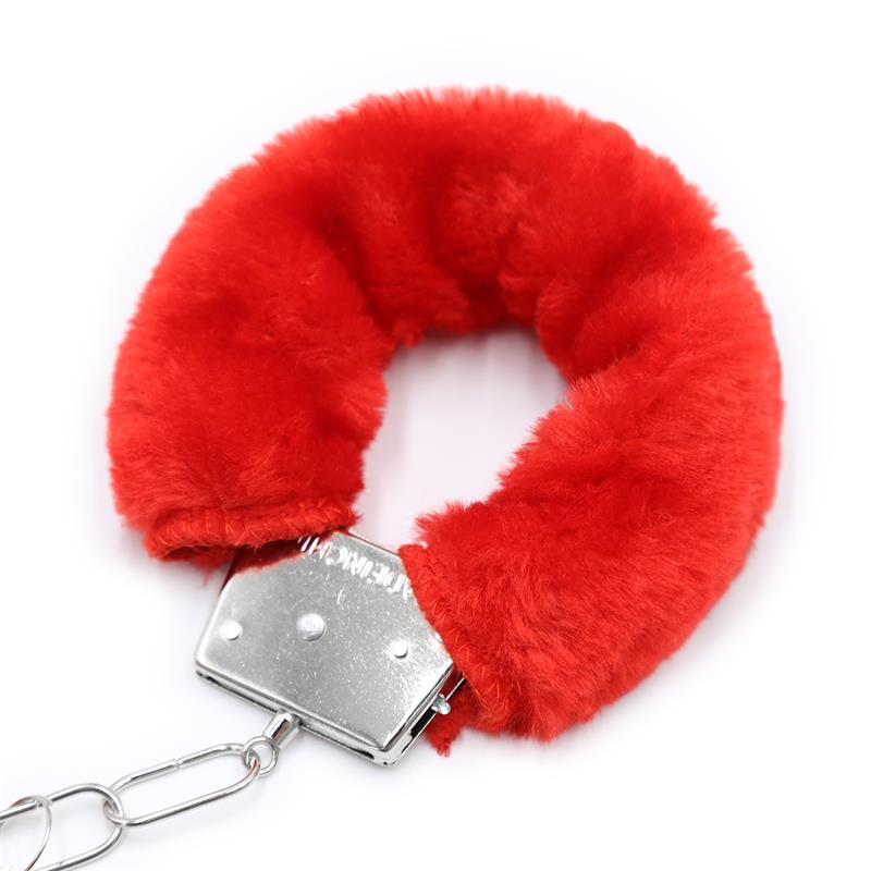INTOYOU BDSM LINE - FURRY METAL HANDCUFFS RED