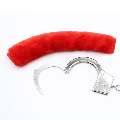 INTOYOU BDSM LINE - FURRY METAL HANDCUFFS RED