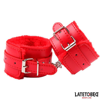 LATETOBED BDSM LINE - FURRY WRIST CUFF RED