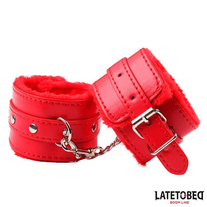 LATETOBED BDSM LINE - FURRY WRIST CUFF RED