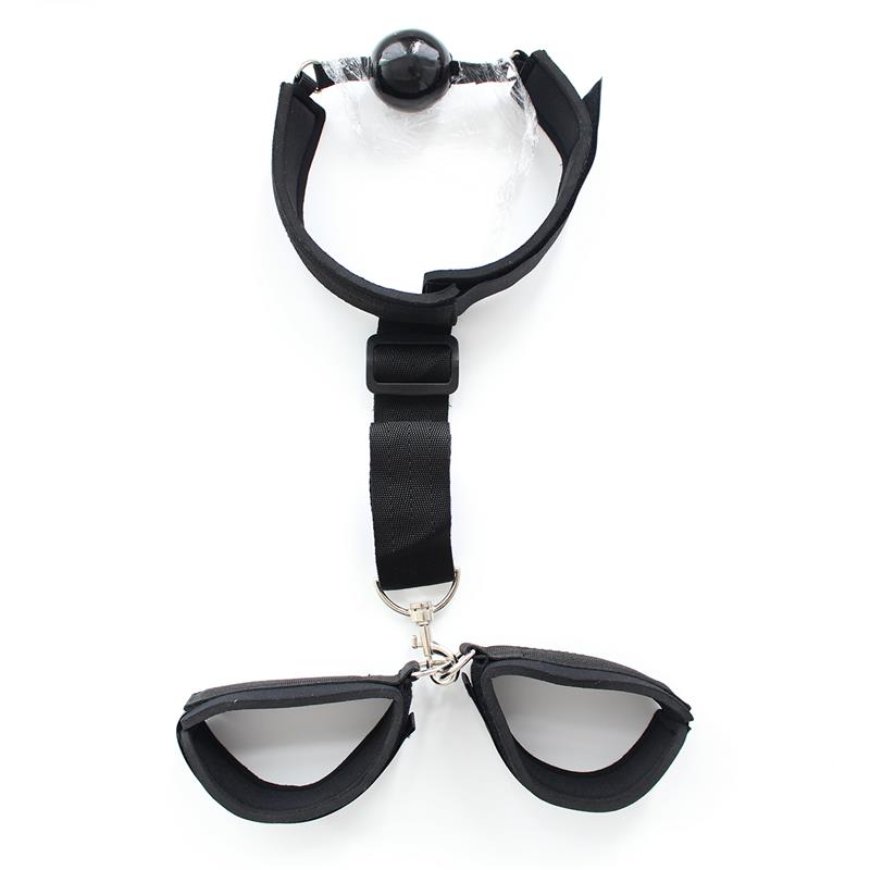 LATETOBED BDSM LINE - GAG BALL WITH HAND CUFF BLACK