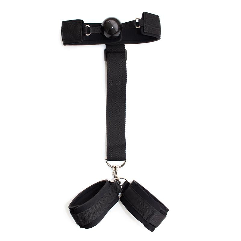LATETOBED BDSM LINE - GAG BALL WITH HAND CUFF BLACK