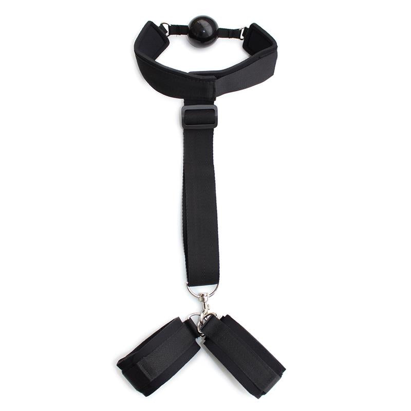 LATETOBED BDSM LINE - GAG BALL WITH HAND CUFF BLACK