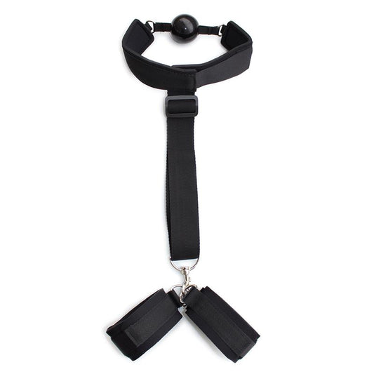 LATETOBED BDSM LINE - GAG BALL WITH HAND CUFF BLACK