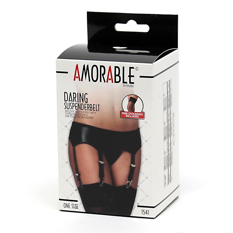 AMORABLE - GARTER BELT WETLOOK WITH STOCKINGS AND PANTIES