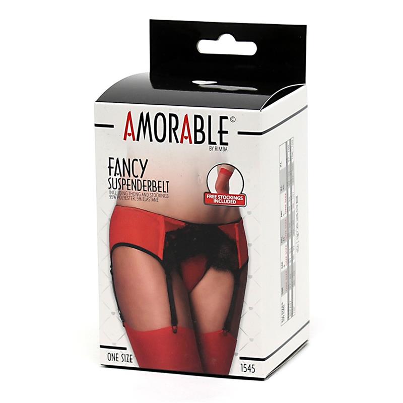 AMORABLE - GARTER BELT WITH THONG AND STOCKINGS BLACK AND RED
