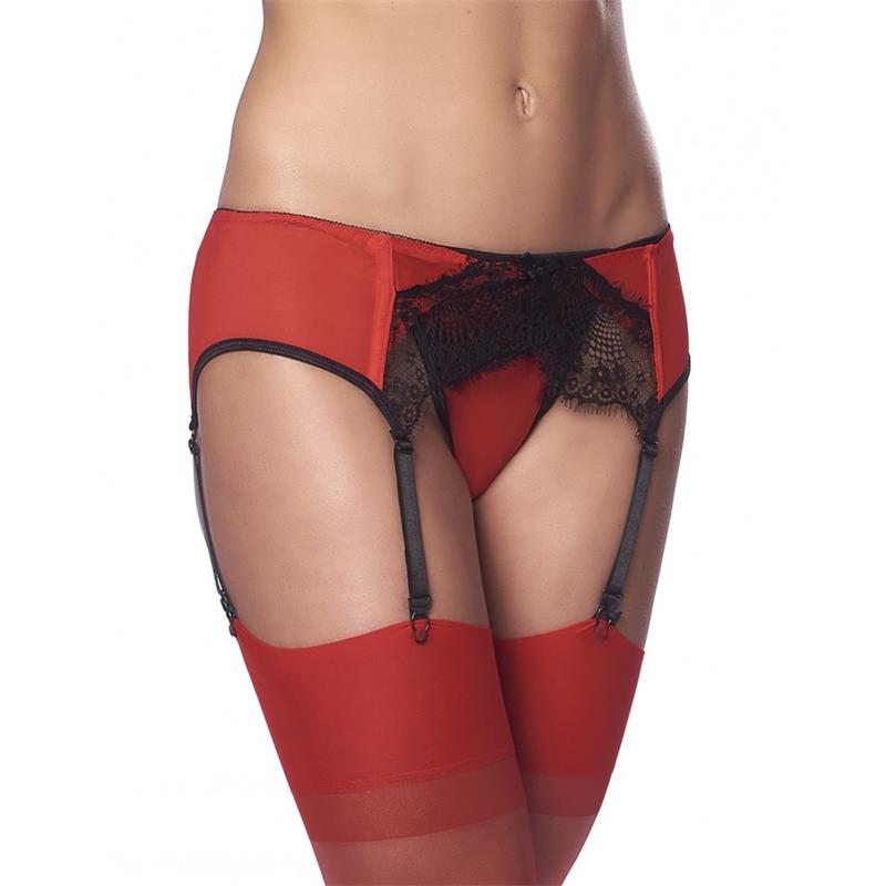 AMORABLE - GARTER BELT WITH THONG AND STOCKINGS BLACK AND RED