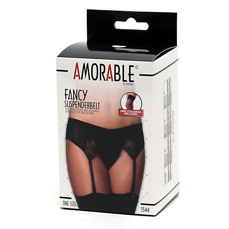 AMORABLE - GARTER BELT WITH THONG AND STOCKINGS BLACK