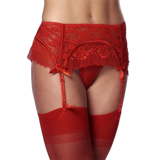 AMORABLE - GARTER BELT WITH THONG AND STOCKINGS RED