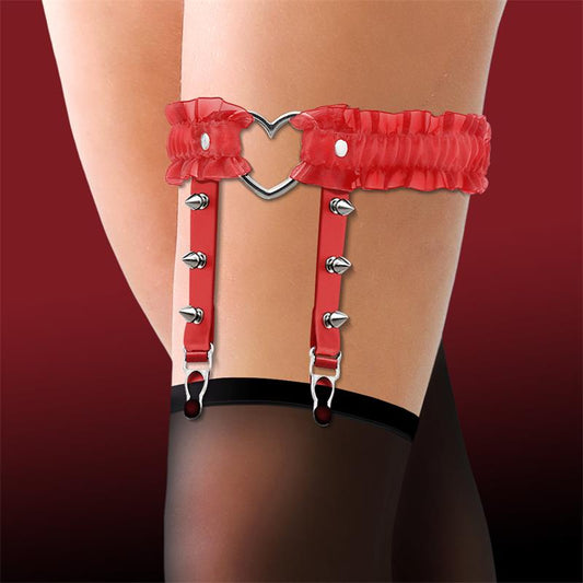 CINDERELLA - GARTER WITH HEART AND RUFFLES VEGAN LEATHER ONE SIZE