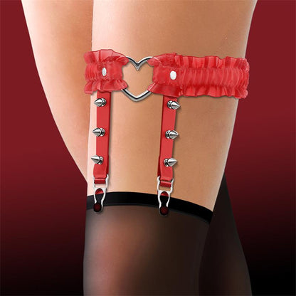 CINDERELLA - GARTER WITH HEART AND RUFFLES VEGAN LEATHER ONE SIZE