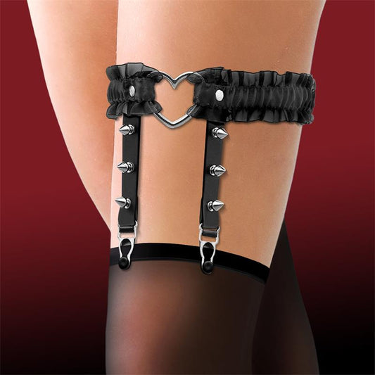 CINDERELLA - GARTER WITH HEART AND RUFFLES VEGAN LEATHER ONE SIZE