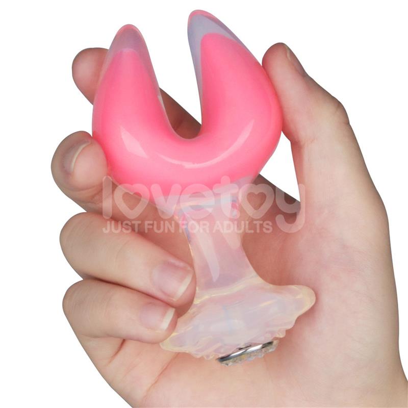 LOVETOY - GEMORIA SILICONE BUTT PLUG DUAL CRESCENT-SHAPED TIP GLOW DARK
