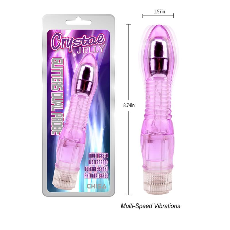 CHISA - VIBRADOR DE DOBLE SONDA GLITTERS MORADO