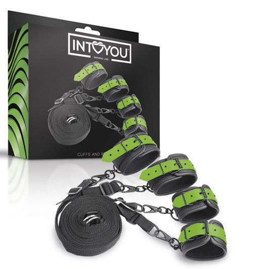 INTOYOU SHINING LINE - GLOW IN THE DARK CUFFS AND RESTRAINTS BED SET