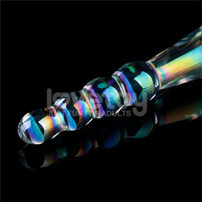 LOVETOY - GLOW IN THE DARK GLASS DILDO TWILIGHT GLEAM RISING RIPPLES