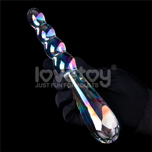LOVETOY - GLOW IN THE DARK GLASS DILDO TWILIGHT GLEAM RISING RIPPLES
