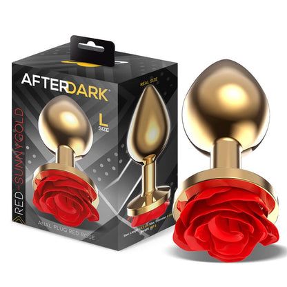 AFTERDARK - ANAL PLUG EN MÉTAL DORÉ AVEC BASE ROSE ROUGE TAILLE L