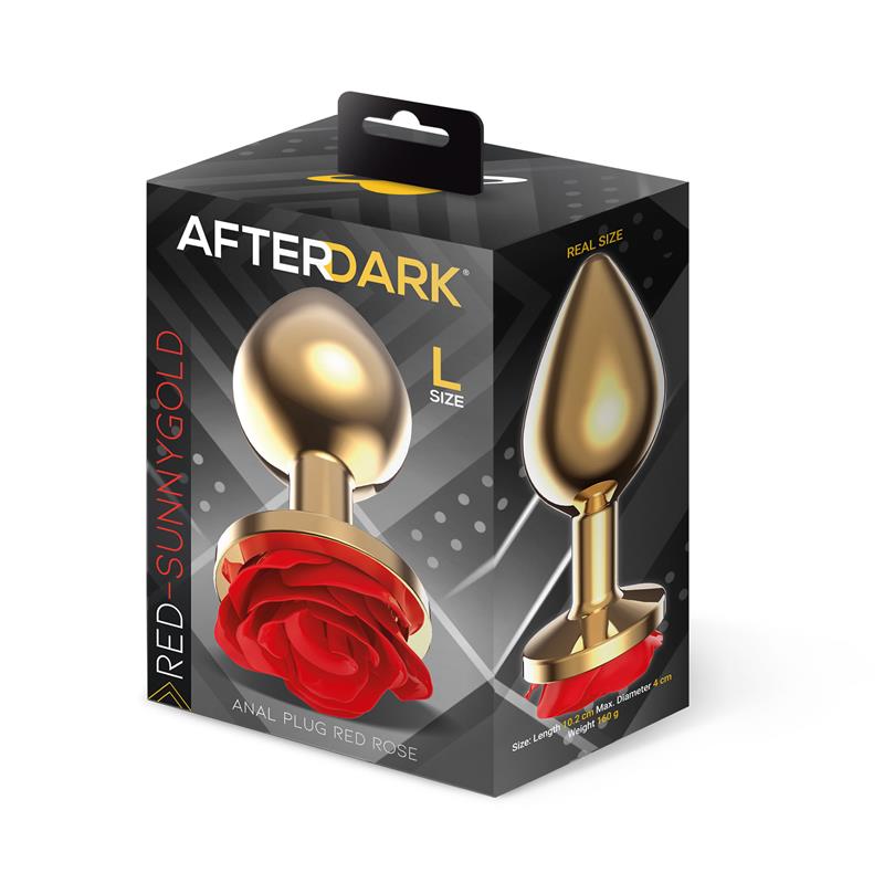 AFTERDARK - GOLDEN METAL ANAL PLUG WITH RED ROSE BASE SIZE L