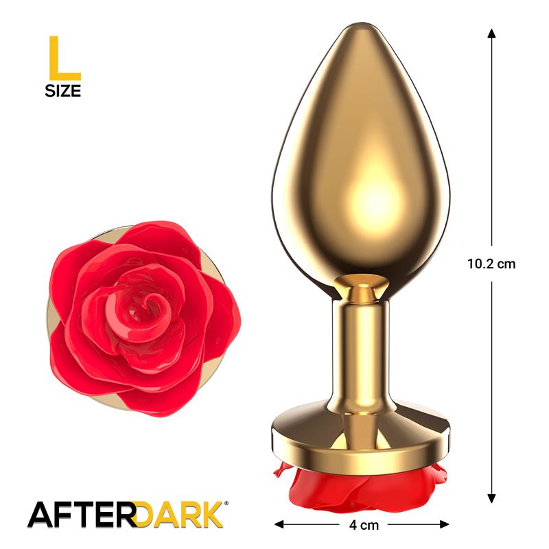 AFTERDARK - GOLDEN METAL ANAL PLUG WITH RED ROSE BASE SIZE L
