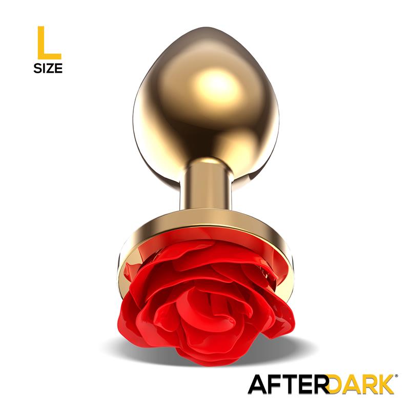 AFTERDARK - GOLDEN METAL ANAL PLUG WITH RED ROSE BASE SIZE L