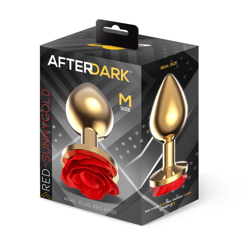 AFTERDARK - GOLDEN METAL ANAL PLUG WITH RED ROSE BASE - SIZE M