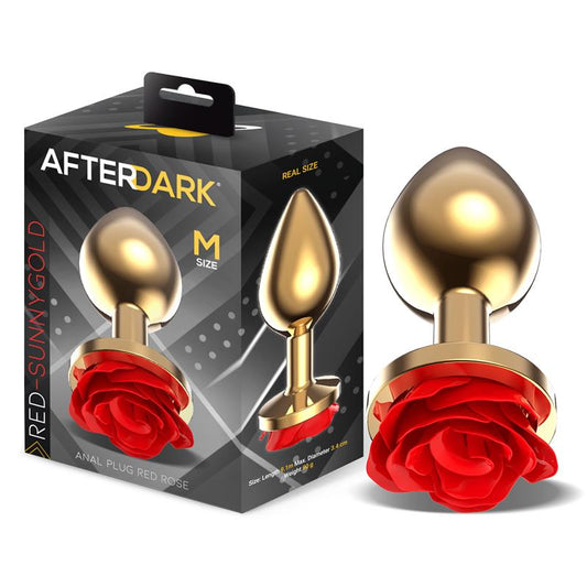 AFTERDARK - GOLDEN METAL ANAL PLUG WITH RED ROSE BASE - SIZE M