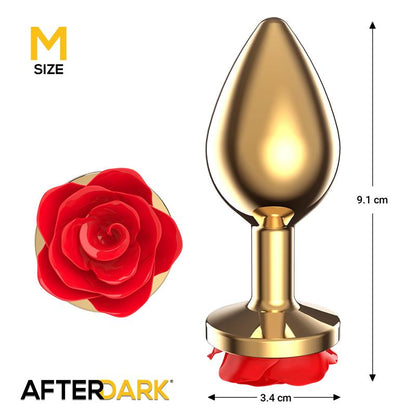 AFTERDARK - GOLDEN METAL ANAL PLUG WITH RED ROSE BASE - SIZE M