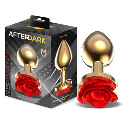 AFTERDARK - GOLDEN METAL ANAL PLUG WITH RED ROSE BASE - SIZE M