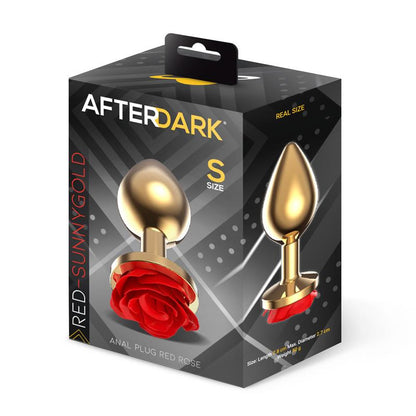 AFTERDARK - GOLDEN METAL ANAL PLUG WITH RED ROSE BASE - SIZE S
