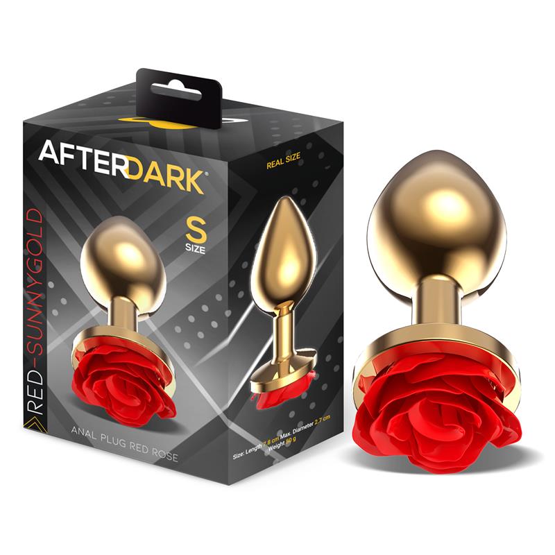 AFTERDARK - GOLDEN METAL ANAL PLUG WITH RED ROSE BASE - SIZE S