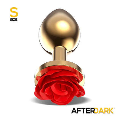 AFTERDARK - GOLDEN METAL ANAL PLUG WITH RED ROSE BASE - SIZE S