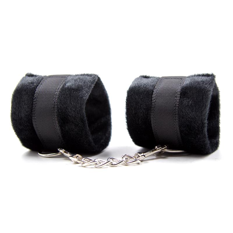 INTOYOU BDSM LINE - HANDCUFFS WITH VELCRO WITH LONG FUR BLACK