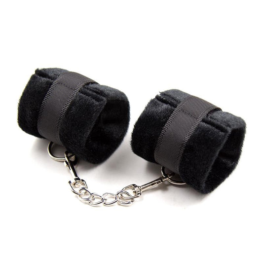 INTOYOU BDSM LINE - HANDCUFFS WITH VELCRO WITH LONG FUR BLACK