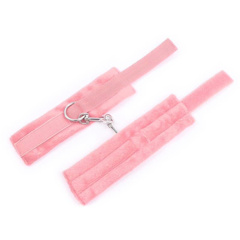 INTOYOU BDSM LINE - HANDCUFFS WITH VELCRO WITH LONG FUR PINK