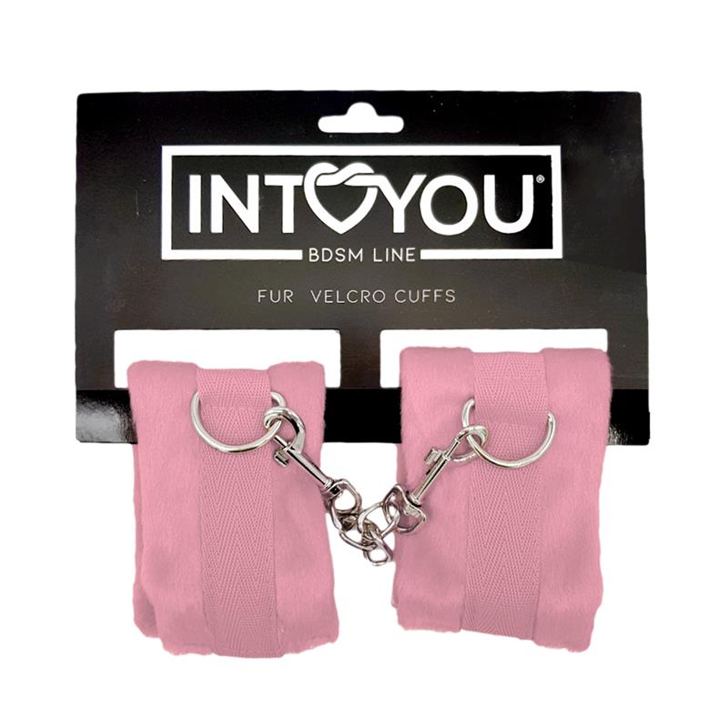 INTOYOU BDSM LINE - HANDCUFFS WITH VELCRO WITH LONG FUR PINK
