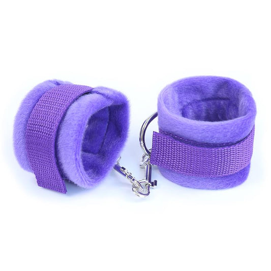 INTOYOU BDSM LINE - HANDCUFFS WITH VELCRO WITH LONG FUR PURPLE