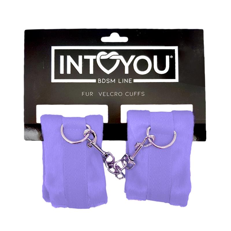 INTOYOU BDSM LINE - HANDCUFFS WITH VELCRO WITH LONG FUR PURPLE