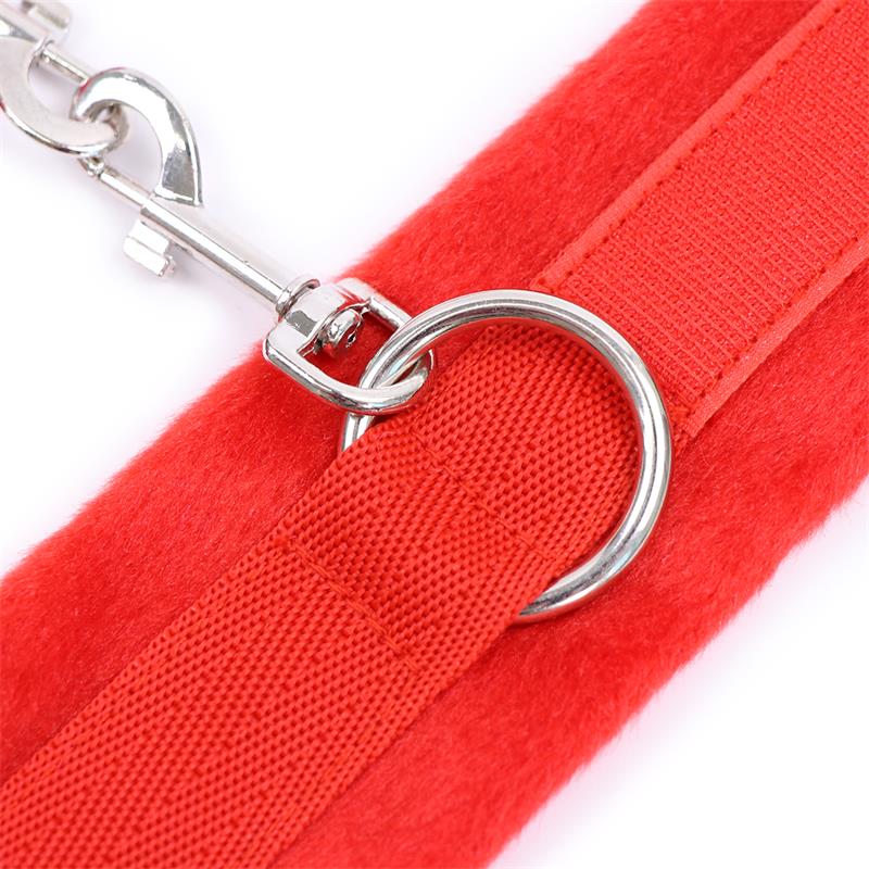 INTOYOU BDSM LINE - HANDCUFFS WITH VELCRO WITH LONG FUR RED