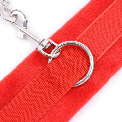 INTOYOU BDSM LINE - HANDCUFFS WITH VELCRO WITH LONG FUR RED