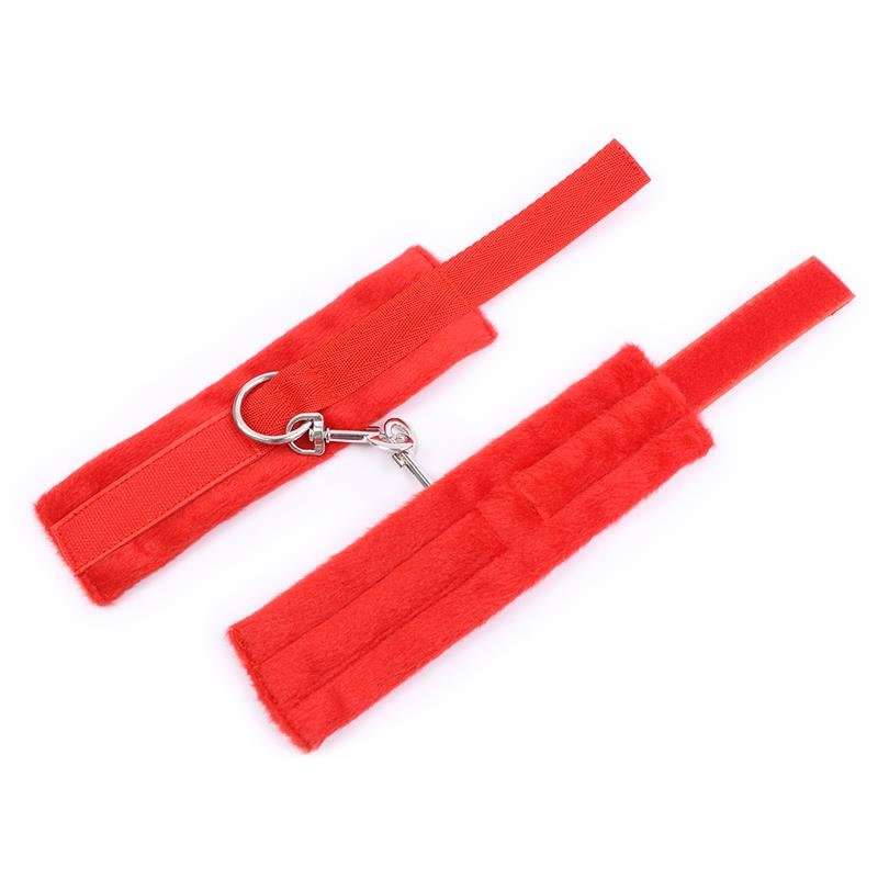 INTOYOU BDSM LINE - HANDCUFFS WITH VELCRO WITH LONG FUR RED