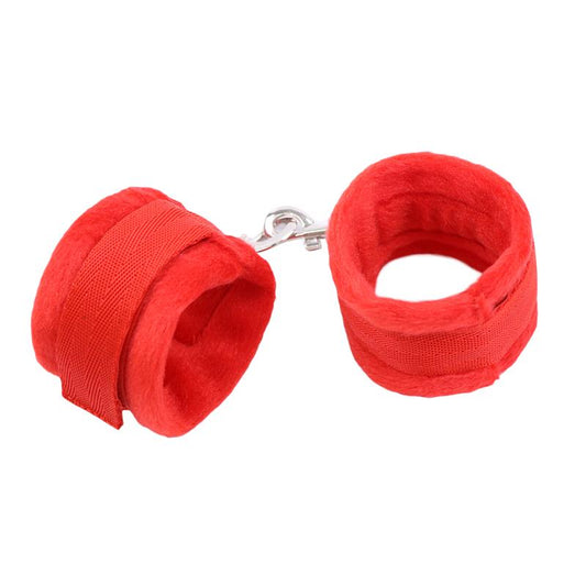 INTOYOU BDSM LINE - HANDCUFFS WITH VELCRO WITH LONG FUR RED