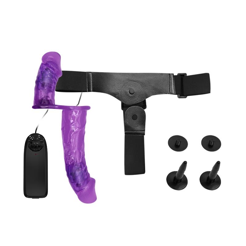 BAILE - HARNESS DOUBLE DILDO WITH VIBRATION PURPLE