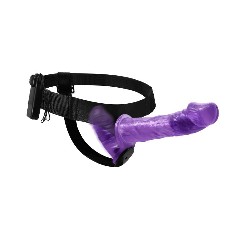 BAILE - HARNESS DOUBLE DILDO WITH VIBRATION PURPLE