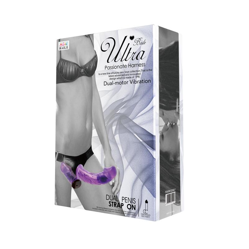 BAILE - HARNESS DOUBLE DILDO WITH VIBRATION PURPLE