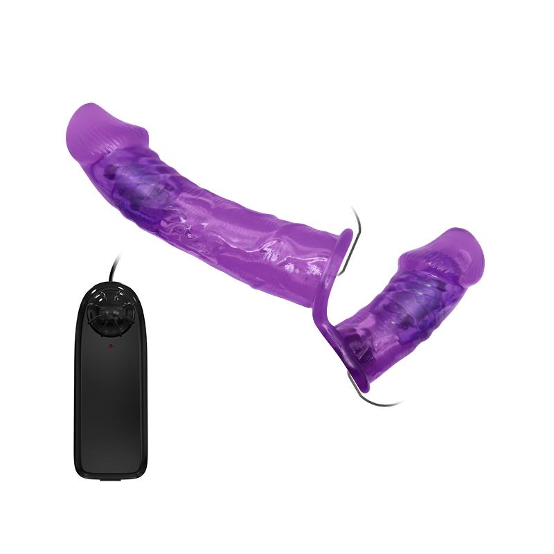 BAILE - HARNESS DOUBLE DILDO WITH VIBRATION PURPLE