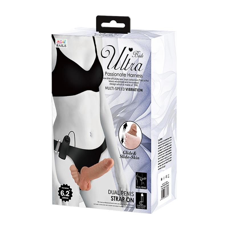 BAILE - HARNESS WITH DOUBLE RETRACTABLE DILDO WITH VIBRATION