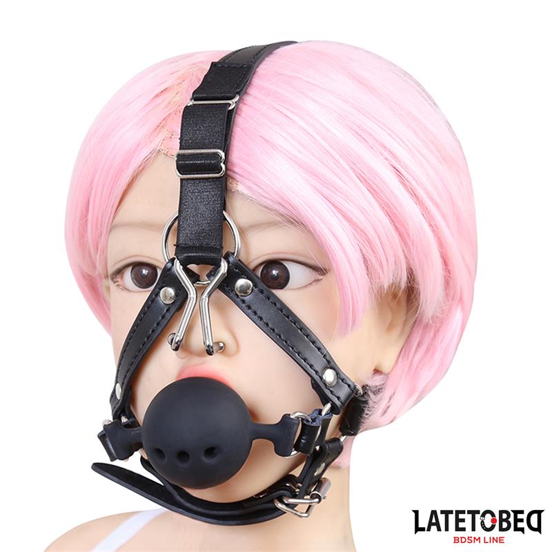 LATETOBED BDSM LINE - HEAD HARNESS WITH BALL GAG AND NOSE HOOK