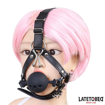 LATETOBED BDSM LINE - HEAD HARNESS WITH BALL GAG AND NOSE HOOK