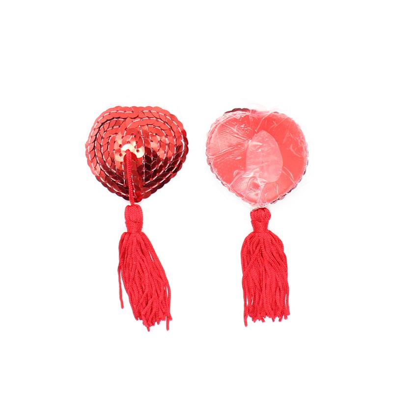 LATETOBED BDSM LINE - HEART SEQUIN NIPPLE COVER WITH TASSEL RED